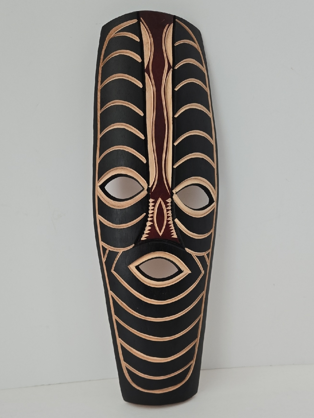 Hand-Carved Brown Balsa Wood Decorative Wall Mask